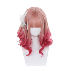 Gradient Pink Lolita Wigs Medium Loose Wave Sweet Harajuku Japanese Cosplay Wig Heat Resistant Synthetic Hair | Vimost Shop.