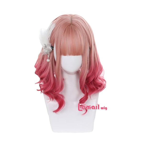 Gradient Pink Lolita Wigs Medium Loose Wave Sweet Harajuku Japanese Cosplay Wig Heat Resistant Synthetic Hair | Vimost Shop.