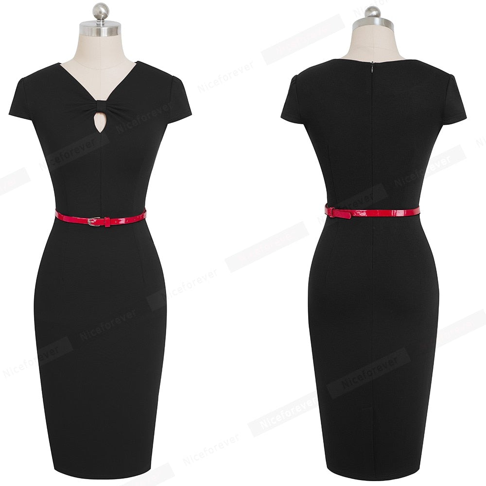 Vintage Brief Solid Color Business Keyhole vestidos Formal Work Office Women Bodycon Female Pencil Dress | Vimost Shop.