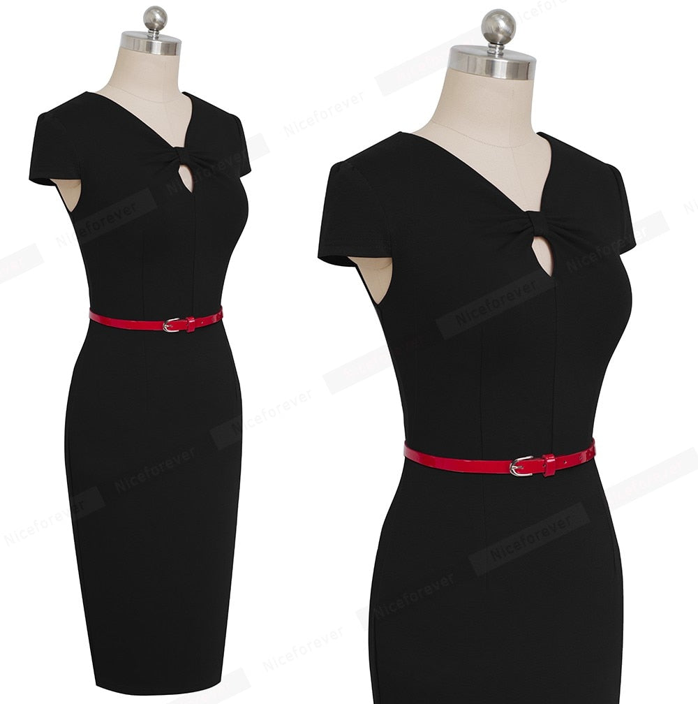 Vintage Brief Solid Color Business Keyhole vestidos Formal Work Office Women Bodycon Female Pencil Dress | Vimost Shop.