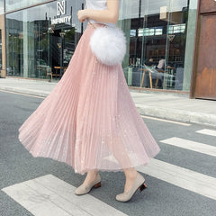 Star sequined mesh skirt summer new female ins super fire long a-line skirt net red fairy skirt Female summer | Vimost Shop.