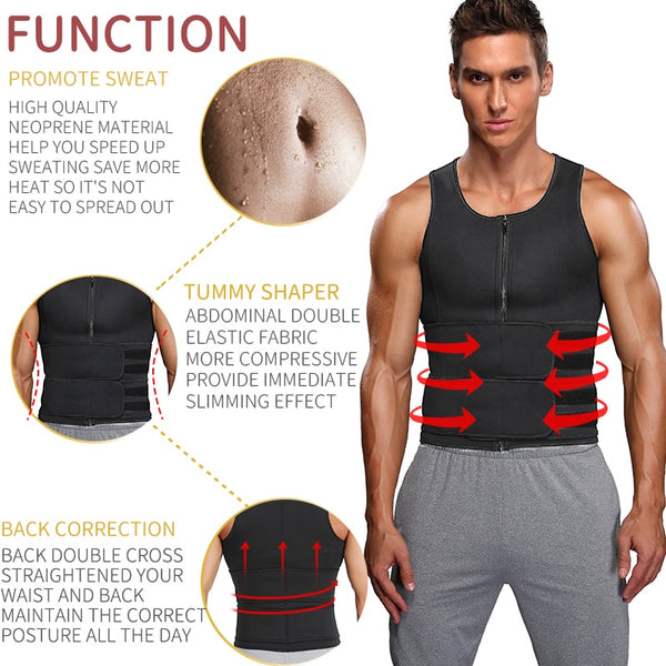 Men Body Shaper Sauna Vest Waist Trainer Double Belt Sweat Shirt Corset Top Abdomen Slimming Shapewear Fat Burn Fitness Top | Vimost Shop.