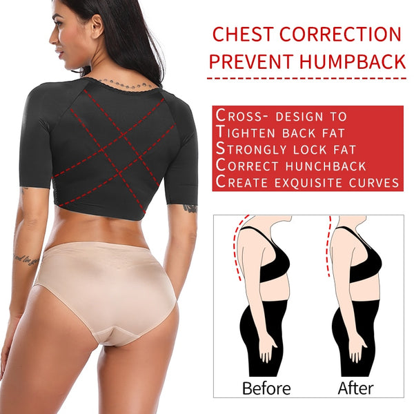 Upper Arm Shaper Post Surgical Slimmer Compression Sleeves Humpback Posture Corrector Tops Women Shoulder Shapewear Back Support | Vimost Shop.