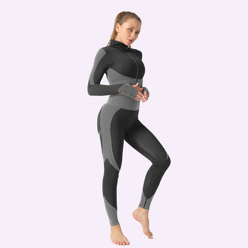 Women Fitness Sport Yoga Suit Seamless Women Yoga Sets Long Sleeve Clothing Female Sport Gym Suits Wear Running Clothes