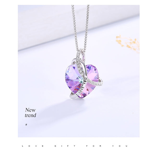 I Love You Pendant Necklace with Purple Heart Crystal from Swarovski for Women Fashion Necklace Jewelry Anniversary Gift | Vimost Shop.