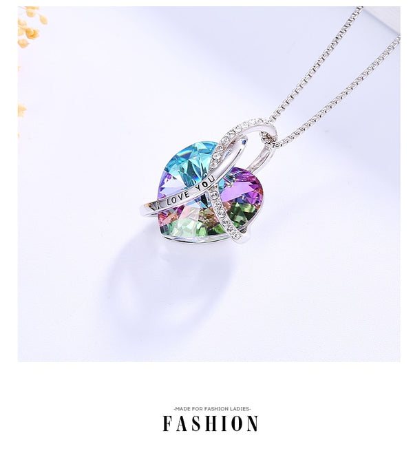 I Love You Pendant Necklace with Purple Heart Crystal from Swarovski for Women Fashion Necklace Jewelry Anniversary Gift | Vimost Shop.