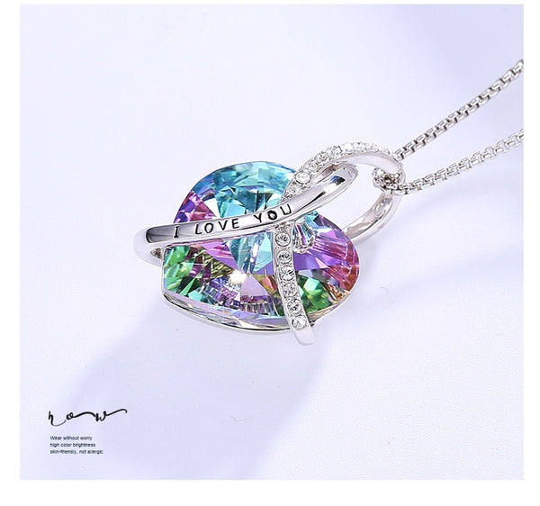 I Love You Pendant Necklace with Purple Heart Crystal from Swarovski for Women Fashion Necklace Jewelry Anniversary Gift | Vimost Shop.