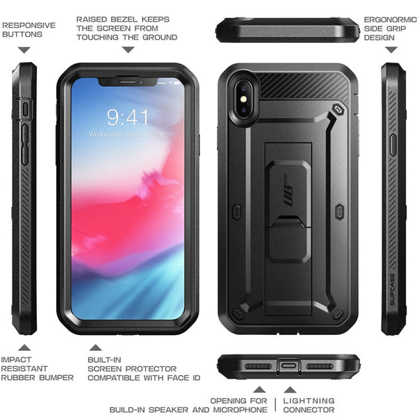 iPhone Xs Max Case 6.5 inch UB Pro Full-Body Rugged Holster Case with Built-in Screen Protector & Kickstand | Vimost Shop.