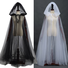 Witch Costume Elf Cloak Women Halloween Hooded Tulle Cape Cosplay