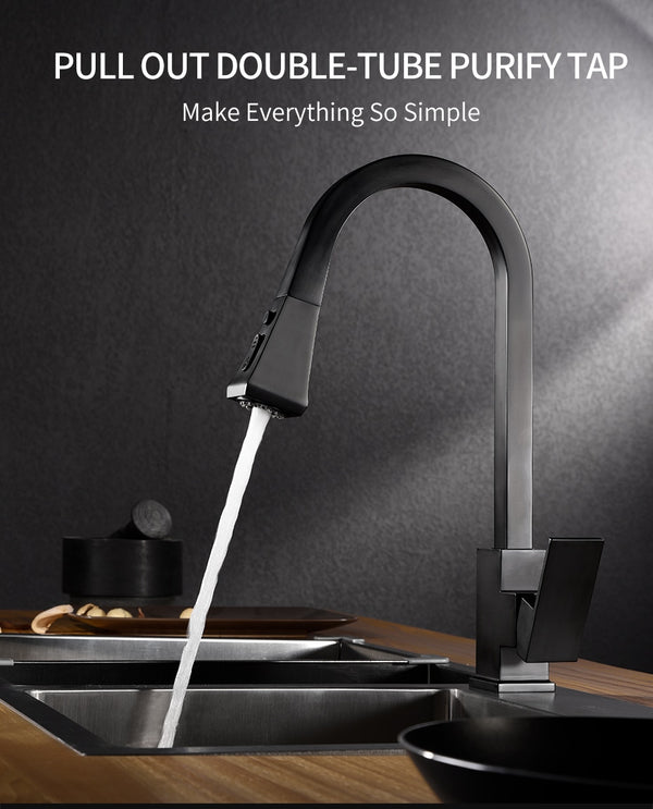Kitchen Faucets Silver Pull Out Tap Single Hole Handle Solid Brass Black Swivel 360 Degree Water Mixer