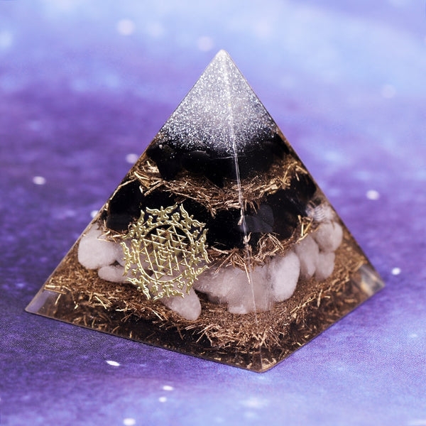 Powerful Orgonite Pyramid Obsidian Copper Shavings Orgone Pyramid With White Crystal Reiki Healing Meditation Pyramids | Vimost Shop.