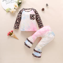 Fashion Baby Girls Clothing Set Cotton Long Sleeve Tie Dye Tops+Leopard Pants Casual Toddler 2Pcs Newborn Baby Girls Clothes D30 | Vimost Shop.