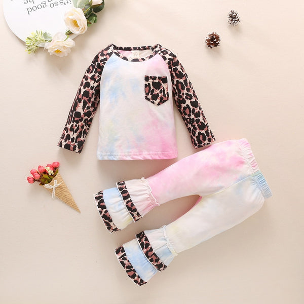 Fashion Baby Girls Clothing Set Cotton Long Sleeve Tie Dye Tops+Leopard Pants Casual Toddler 2Pcs Newborn Baby Girls Clothes D30 | Vimost Shop.