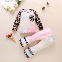 Fashion Baby Girls Clothing Set Cotton Long Sleeve Tie Dye Tops+Leopard Pants Casual Toddler 2Pcs Newborn Baby Girls Clothes D30 | Vimost Shop.