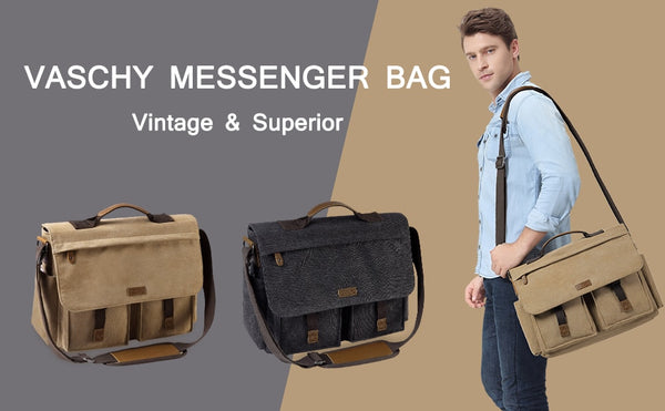 Messenger Bag for Men Vintage Water Resistant Waxed Canvas 15.6 inch Laptop Briefcase Padded Shoulder Bag for Men Women | Vimost Shop.