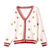 High Quality Fashion Designer Bee Embroidery Cardigan Long Sleeve Single Breasted Contrast Color Button Knitted Sweaters