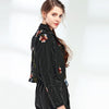 Women Floral Print Embroidery Faux Soft Leather Jacket Coat  Turn-down Collar Casual Pu Motorcycle Black Punk Outerwear | Vimost Shop.