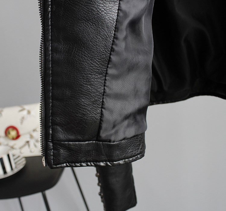 Women Floral Print Embroidery Faux Soft Leather Jacket Coat  Turn-down Collar Casual Pu Motorcycle Black Punk Outerwear | Vimost Shop.