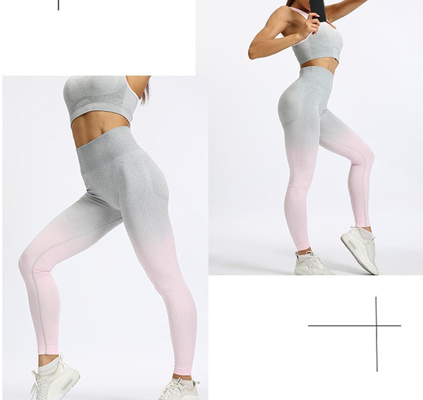 Ombre Yoga Set Sports Bra and Leggings Women Gym Set Clothes Seamless Workout Fitness Sportswear Fitness Sports Suit Sportswear