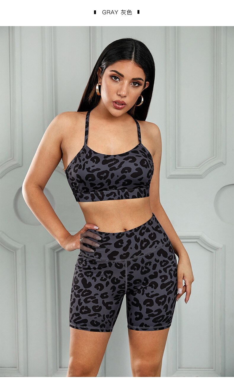 Seamless Leopard Yoga Sets Women Gym Clothes Bra Top And Leggings Shorts Sexy Fitness Sportswear Suit Running Workout Tracksuit | Vimost Shop.
