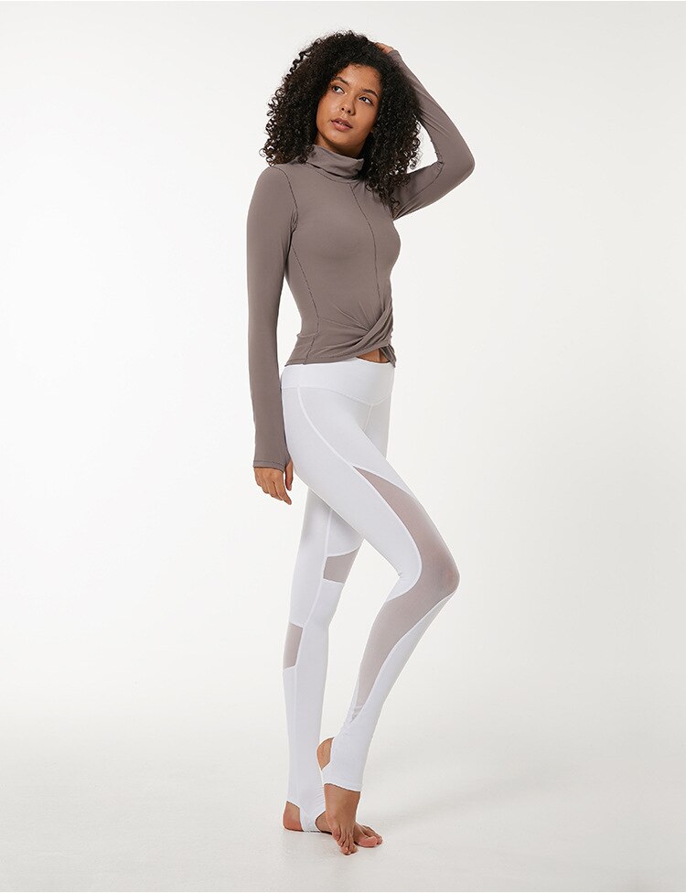 High Collar Yoga Crop Tops with Thumb Hole Sports Athletic Long Sleeve Shirts Women Twist Fitness Gym Tops High Quality | Vimost Shop.
