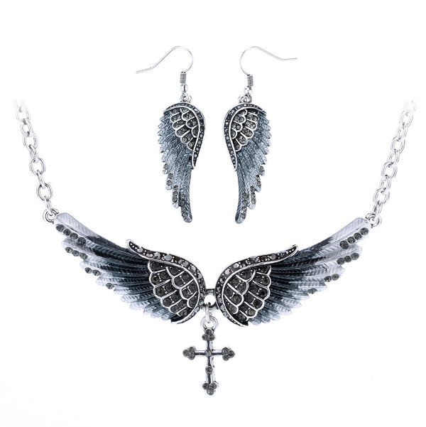 Angel Wing Cross Necklace Earrings Sets Women Biker Bling Jewelry Birthday Gifts for Her Wife Mom Girlfriend Dropshipping | Vimost Shop.