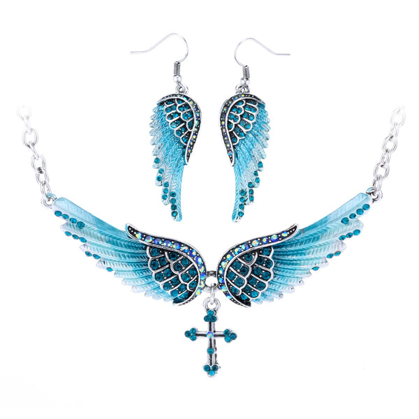 Angel Wing Cross Necklace Earrings Sets Women Biker Bling Jewelry Birthday Gifts for Her Wife Mom Girlfriend Dropshipping | Vimost Shop.