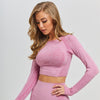 Women Seamless Long Sleeve Crop Top Yoga Shirts with Thumb Hole Running Fitness Workout Gym Sports Top Shirts Sportswear