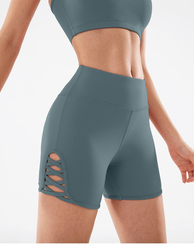 Side Cross Strap Fitness Sport Shorts Women High Waist Hip Up Training Gym Shorts Anti-sweat Jogger Yoga Shorts S-XL