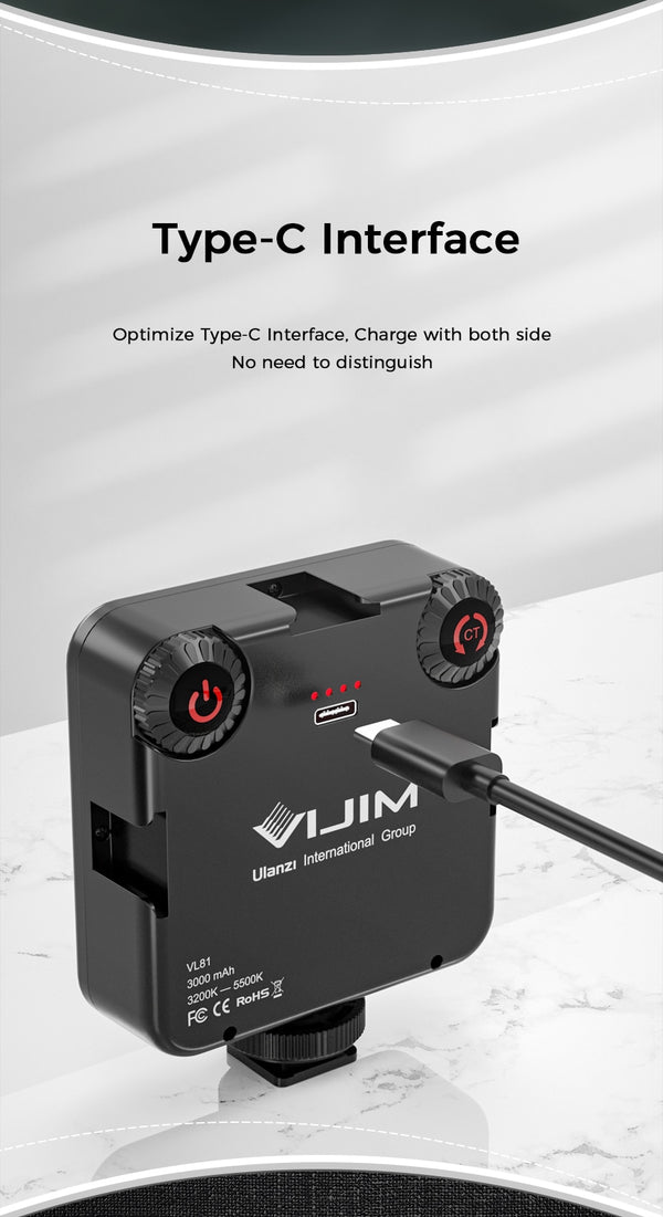 VIJIM VL81 3200k-5600K 850LM 6.5W Dimmable Mini LED Video Light Smartphone SLR Camera Rechargable Vlog Fill Light | Vimost Shop.