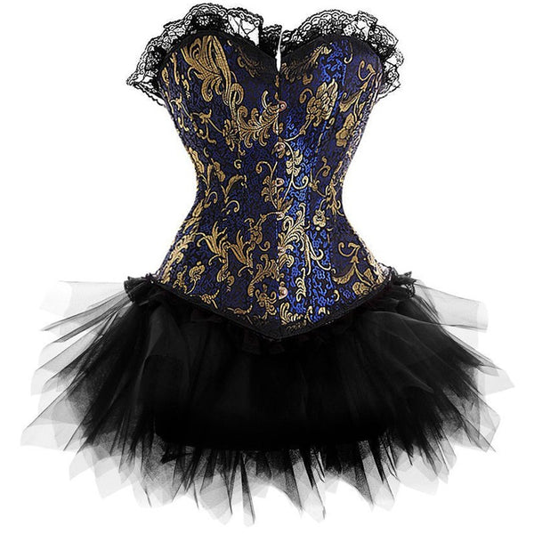 Women Sexy Burlesque Overbust Corset Bustier Top With Mini TuTu Skirt Fancy Dresses Costume Sexy Gothic Corsets Dress | Vimost Shop.