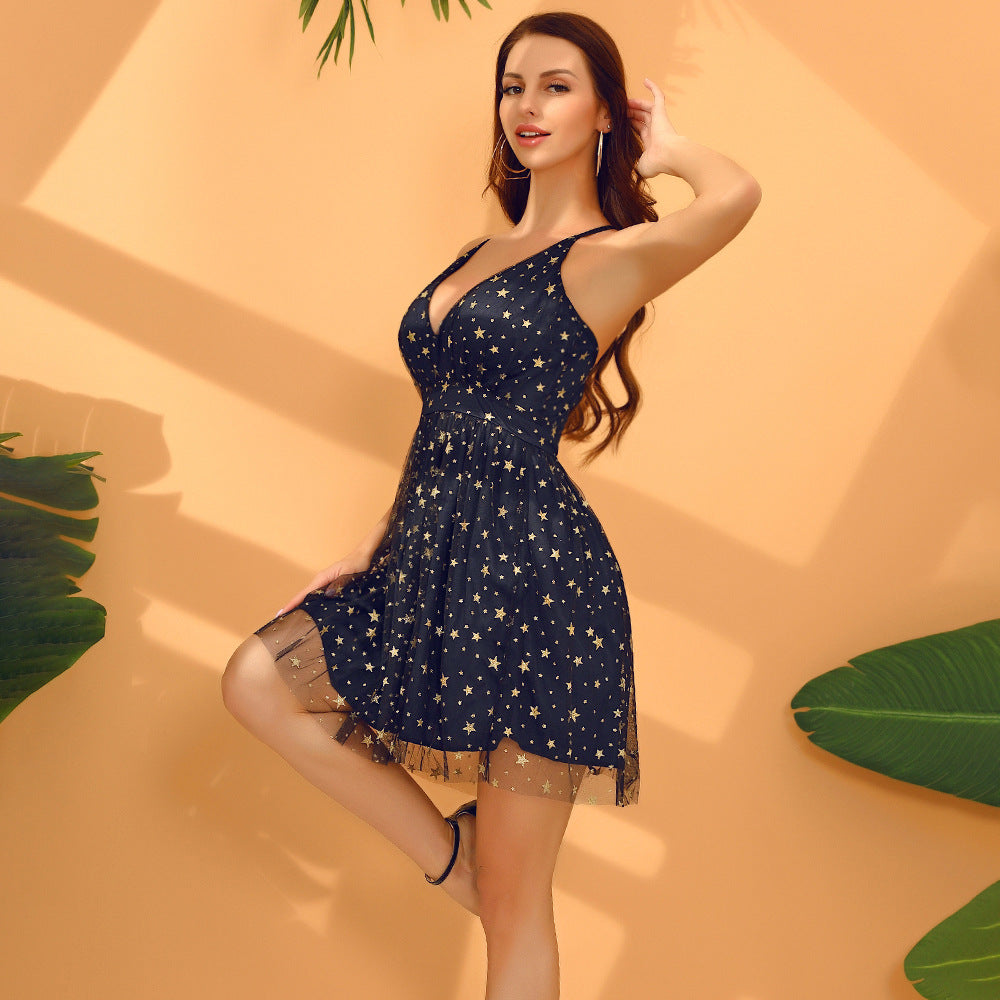 Princess dress spring and summer hot sale hot style V-neck strap sexy glitter star sequin dress backless nightclub dress | Vimost Shop.