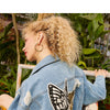 Local Delivery Blue Embroidery Print Casual Oversized Woman Jackets Autumn Ripped Hole Daily Outerwear | Vimost Shop.