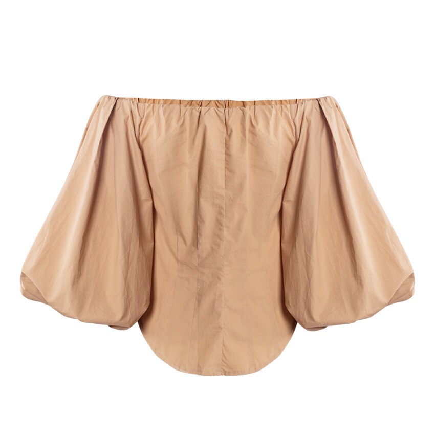 Women Sexy Party Off Shoulder Top Ladies White Black Shirt Cotton Bodycon Blouse Lantern Sleeve Elegant Khaki Blouse | Vimost Shop.