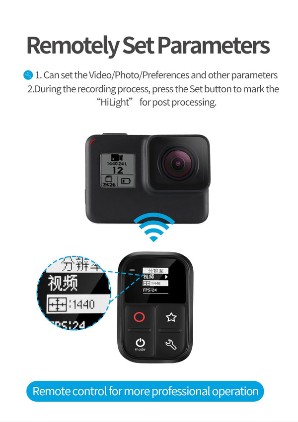 80M Wifi Remote Control Self-luminous OLED Screen With Set and Shortcut Key For GoPro Hero 8 7 6 5 4 Session | Vimost Shop.