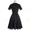 Vintage Elegant Round neck Brief Pure Color vestidos A-Line Pinup Business Party Women Flare Black Dress | Vimost Shop.