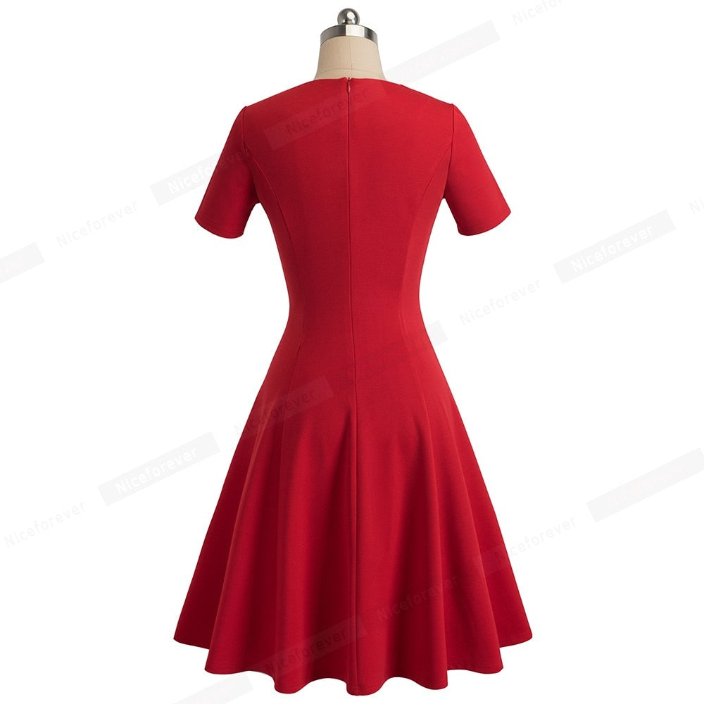 Vintage Elegant Round neck Brief Pure Color vestidos A-Line Pinup Business Party Women Flare Black Dress | Vimost Shop.