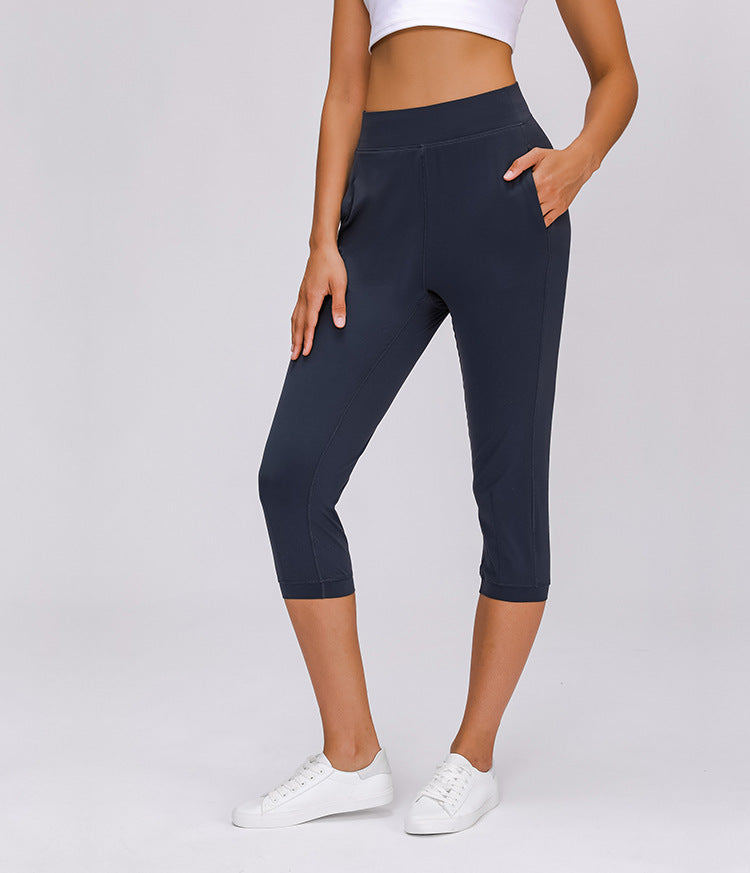 Leisure&Home Sport Fitness Yoga Capri Joggers Women High Waist Stretchy Workout Gym Cropped Pants with Pocket