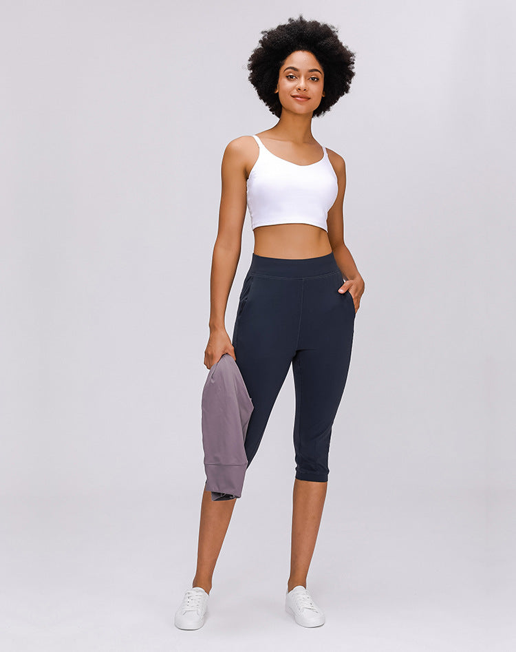 Leisure&Home Sport Fitness Yoga Capri Joggers Women High Waist Stretchy Workout Gym Cropped Pants with Pocket