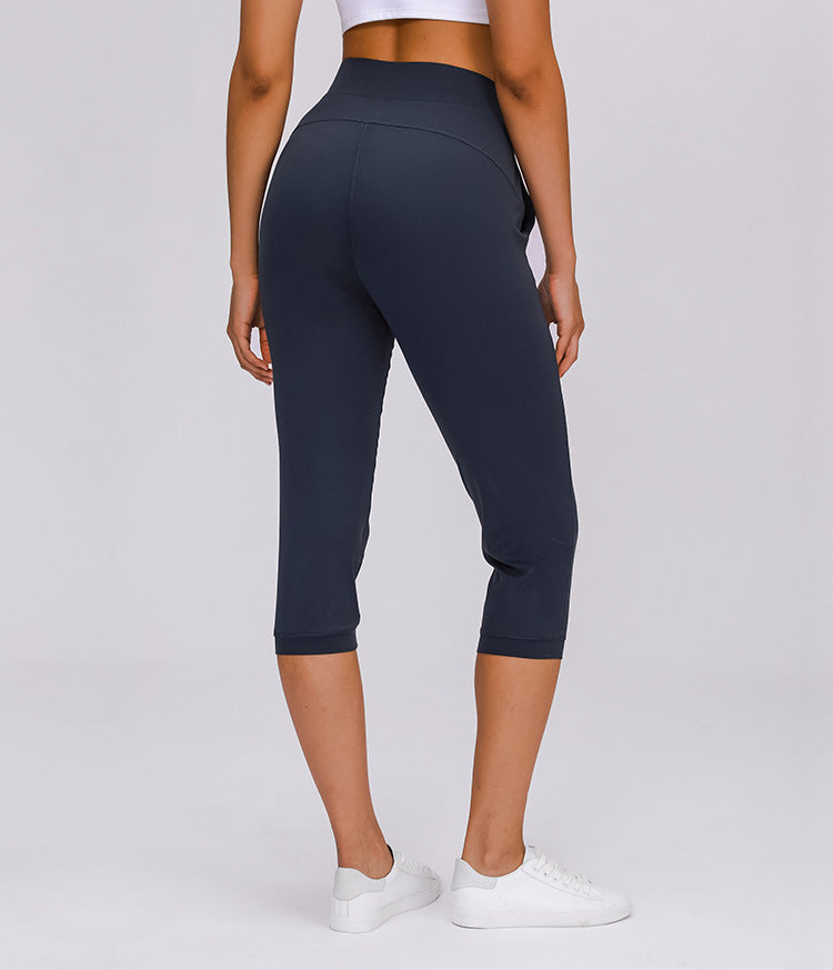 Leisure&Home Sport Fitness Yoga Capri Joggers Women High Waist Stretchy Workout Gym Cropped Pants with Pocket