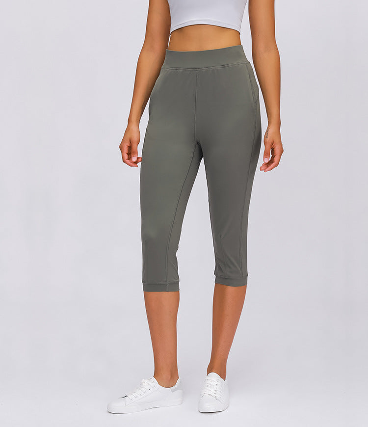 Leisure&Home Sport Fitness Yoga Capri Joggers Women High Waist Stretchy Workout Gym Cropped Pants with Pocket