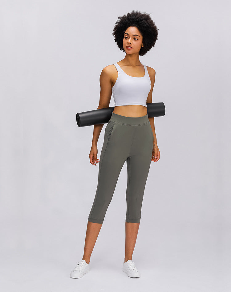 Leisure&Home Sport Fitness Yoga Capri Joggers Women High Waist Stretchy Workout Gym Cropped Pants with Pocket