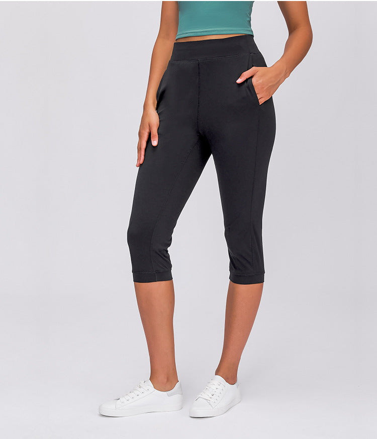 Leisure&Home Sport Fitness Yoga Capri Joggers Women High Waist Stretchy Workout Gym Cropped Pants with Pocket