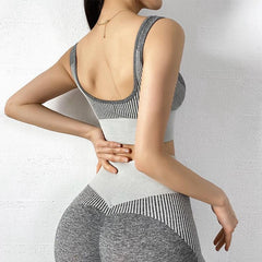 Seamless Striped Yoga Set Tracksuit For Women Slim Bra Top And Hips Lifting Shorts Casual Training Sexy Fitness Clothing 2 Piece | Vimost Shop.