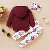 3Pcs Winter Infant Girls Clothing Floral Printed Hooded Sweatshirts And Pants Headband Outfits Casual Newborn Clothing D30 | Vimost Shop.