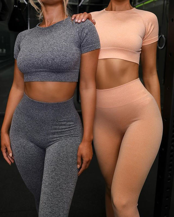 Sexy Women Casual Yoga Seamless Two Pieces Set Cami Crop Top Skinny Shorts Tracksuit High Elastic Jogger Fitness Sporty Suit | Vimost Shop.