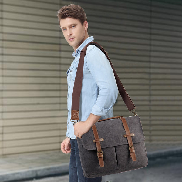 Vintage Men Briefcase Water Resistant Canvas Messenger Bag for 15 In Laptop Business Satchel Padded Shoulder Bags Male | Vimost Shop.