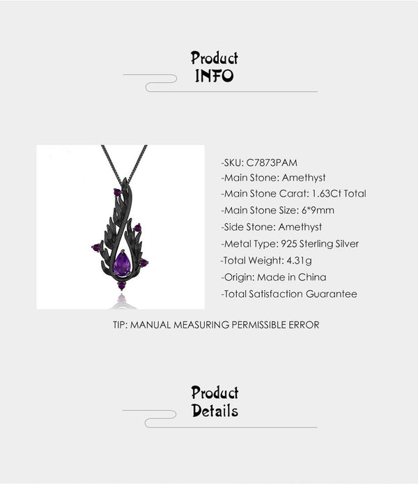 925 Sterling Silver Handmade Angel's Wing Pendant Necklace Natural Amethyst Gemstone Fine Jewelry for Women | Vimost Shop.