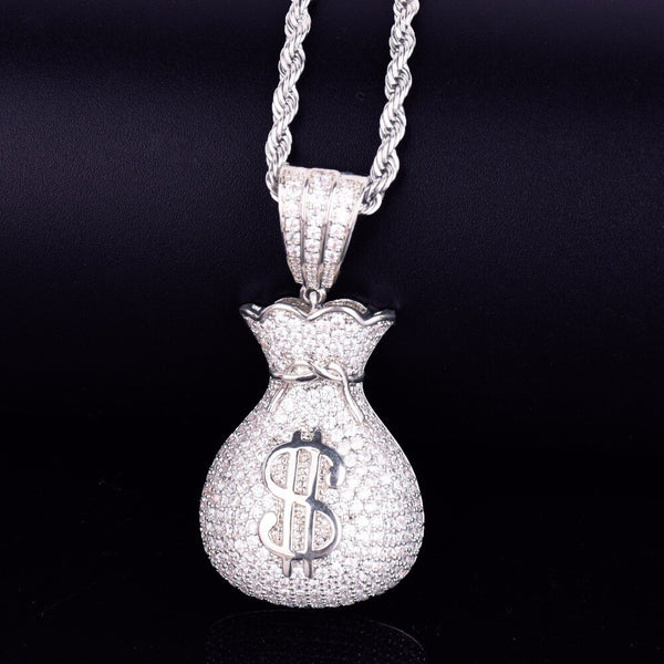 Men's Dollar bag Pendant Necklace Tennis Chain Cuban chain Gold Color Bling Cubic Zircon Hip hop Rock Jewelry | Vimost Shop.