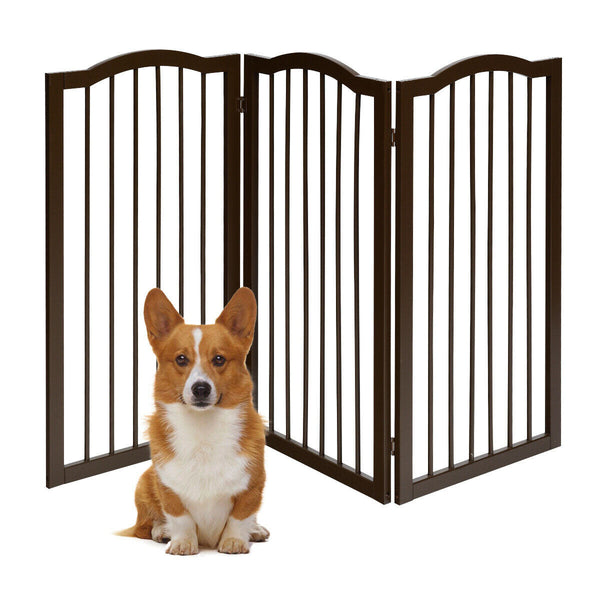 Foldable Portable Design Solid Construction Dog Supplies 3-Panel Wooden Freestanding Pet Gate W/ Arched Top Dog Fences PS7334 | Vimost Shop.